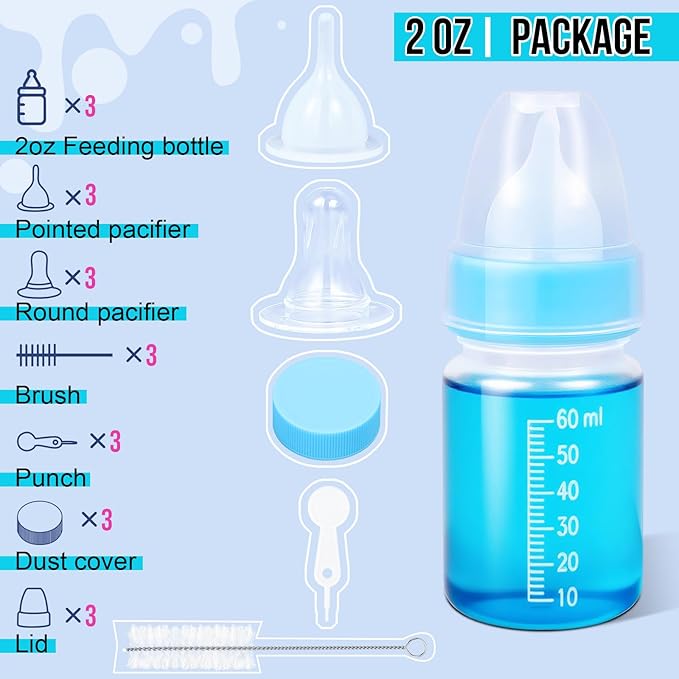 ASEVAT 2 oz 3Pack Kitten Bottles for Nursing,Puppy Bottles for Nursing Puppy Milk, Anti-Choking Puppy Feeder Design,with 4pcs Replaceable and Reusable Silicone Nipples