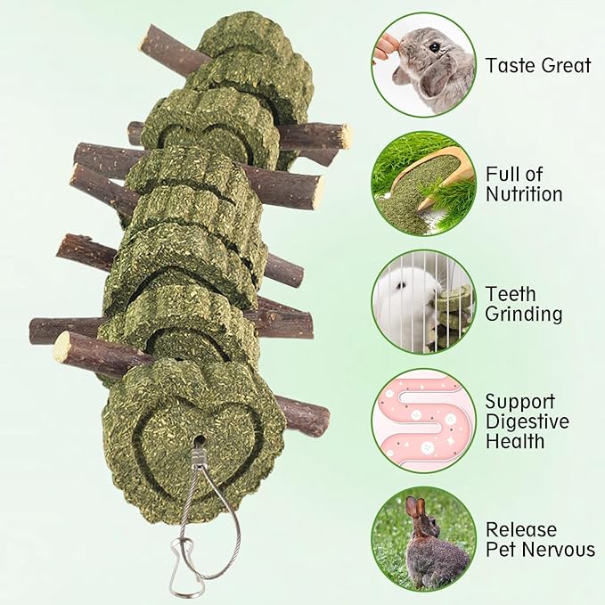 Hamiledyi 4PCS Bunny Chew Toys Rabbit Toys for Teeth Grinding Natural Fruit Sticks Organic Timothy Grass Cakes Chew Toys and Treats for Rabbit Bunny Guinea Pig Hamster Chinchilla