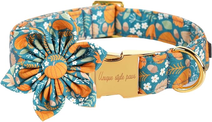Unique style paws Halloween Dog Collar with Flower Tie Pumpkin Cotton Collar Adjustable Puppy Collar for Small Medium Large Dogs-M