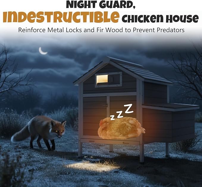 Chicken Coop Outdoor, Wooden Chicken House with 2 Nesting Boxs, Poultry Cage with Leak-Proof Pull-Out Tray, Lockable Ramp Door, Roosting Bars, Easy Assembly（36.2" L x 26" W x 38.3" H
