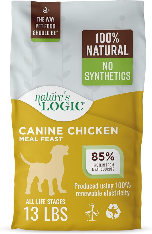 NATURE'S LOGIC Dry Dog Food - 100% Natural - No Synthetics - for All Ages, Sizes, Breeds - Free from Common Allergens, High Protein - Chicken Meal Feast, 13lbs