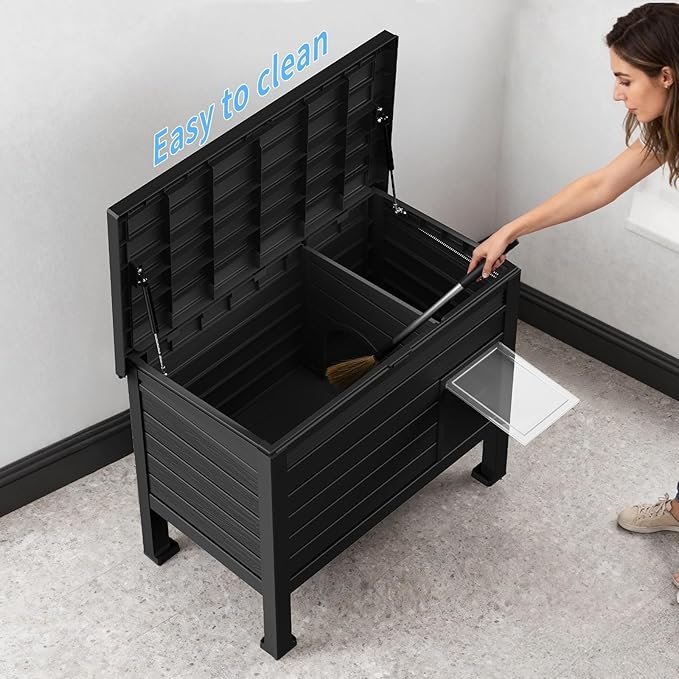 Outdoor Cat House,Weatherproof Feral Cat Shelter with Rasied Floor &Windscreen,Insulated Outdoor Cat House for Feral Cats,Rabbits,Multiple Small Animals(Black)