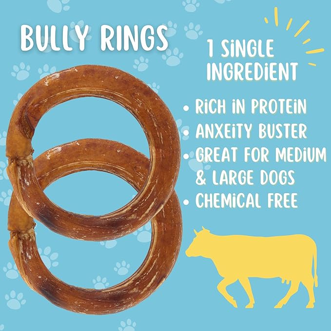 hotspot pets Bully Stick Rings for Dogs (5 Pack) 4 Inch Circles- Premium All Natural Long Lasting Beef Pizzle Dog Chew Treats - Low Odor, Grain Free, Fully Digestible, Rawhide Alternative Chews