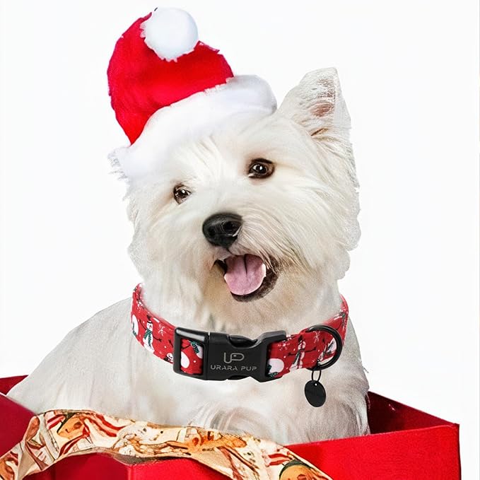 Red Christmas Dog Collar, Cute Snowman Christmas Collar with Quick Release, Comfortable Cotton Dog Collars for Puppy Girl Boy Dogs