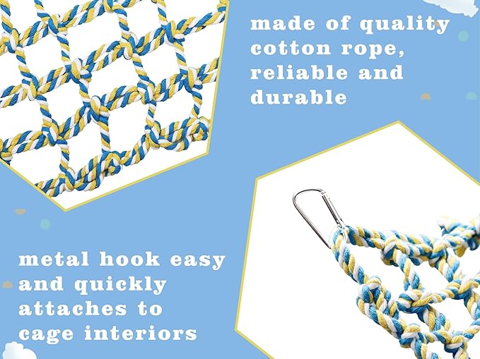 Colorful Bird Rope Net, Rat Climbing Ladder Bridge Toy, Hanging Pet Hammock, Cage Accessories for Small Animals Hamster Parakeets Cockatiels Guinea Pig Chinchilla Ferret - 31 × 7.5 Inch