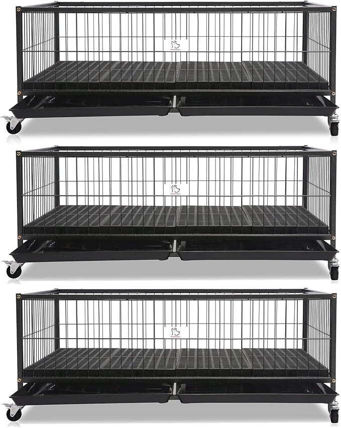 Homey Pet Three Packs 43" Dog Whelping Box for Puppies, Heavy Duty Metal Whelping Box for Small Breed Dogs with Washable Plastic Floor, Removable Tray and Four Lockable Wheels
