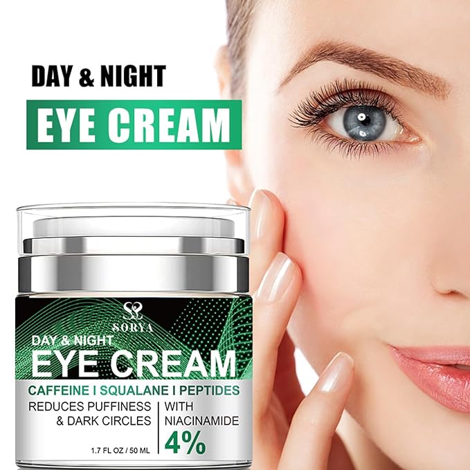 SORYA Caffeine Eye Cream for Dark Circles & Puffiness Anti-Aging– Day & Night Under Eye Cream with Niacinamide & Peptides (1.7 oz)
