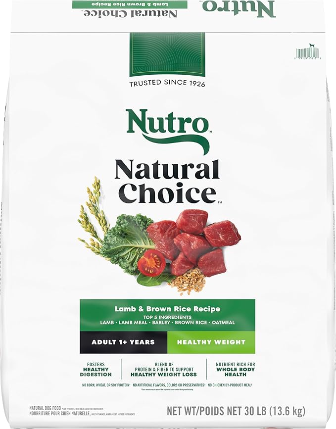 Nutro Natural Choice Adult Healthy Weight Dog Food, Lamb & Brown Rice Recipe, 30 lb. Bag