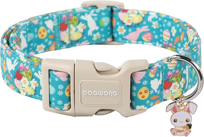 DOGWONG Cute Flower Bunny Eggs Easter Dog Collar - Pink, Adjustable for Medium & Large Dogs