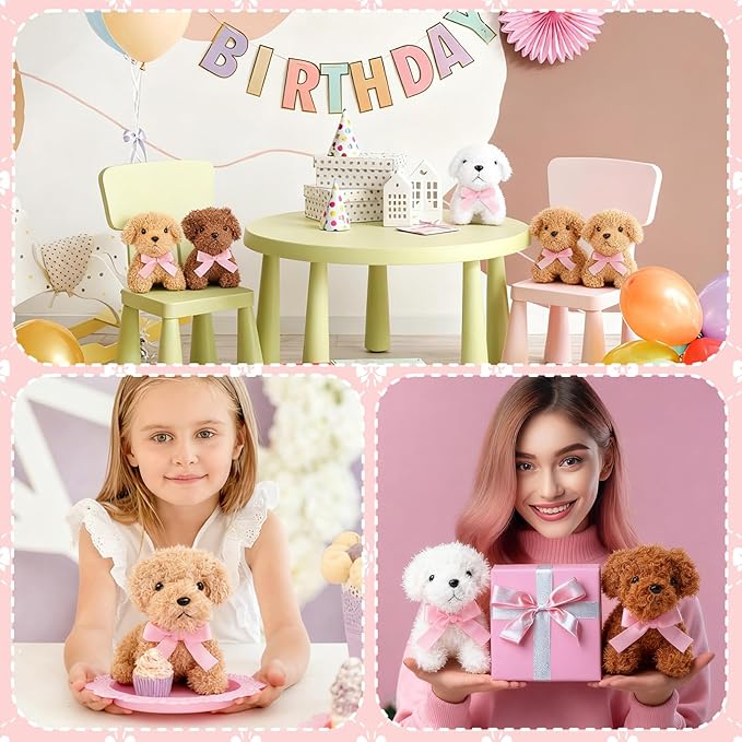 Sosation 20 Pcs 4.72 Inch Mini Puppy Stuffed Animal Adopt a Puppy Favors Small Push Dogs Bulk Valentines Party Gifts for Kids Birthday Easter Fillers Carnival Prize (Pink Bows,Multicolor)