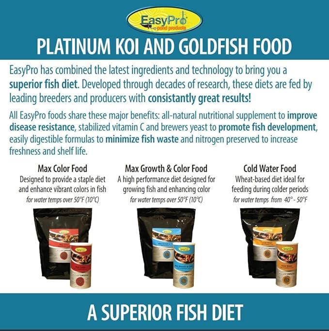 EasyPro Pond Products Platinum Koi and Goldfish Food PC1 Max Color Floating Pellets | Spirulina Enriched Formula for Vibrant Color Support | 5.0 mm Pellet Size | 20 oz Canister