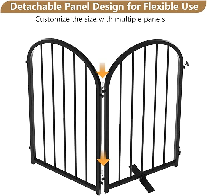 Full Metal Dog Gate with Door for Indoor Outdoor, 32" Tall Free Standing Pet Dog Fence, 108" Extra Wide Pet Gates for Stairs, Hallways, Doorways, Kitchen, Decks, Yards (Black, 6 Panels)