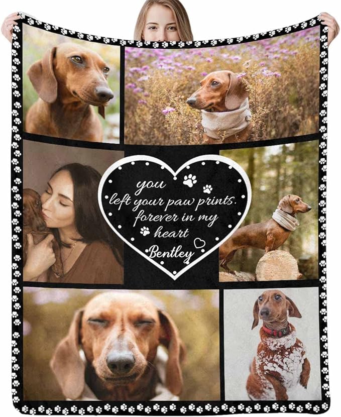 D-Story Personalized Polyester Blanket, Custom Dog Memorial Gift with Photo & Name, 30' x 40', Pet Loss Sympathy Bereavement Keepsake, Ideal for Grieving Family or Friend