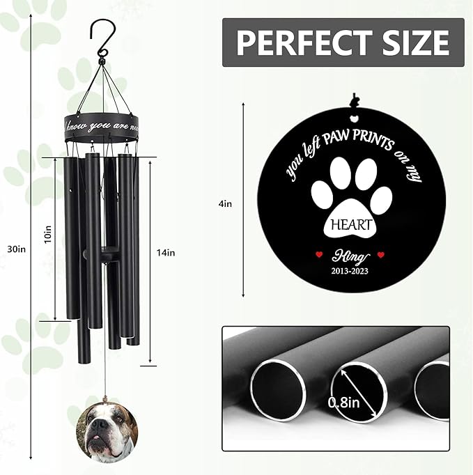 Personalized Pet Memorial Gifts for Dogs, 30 inch Pet Dog Memorial Wind Chimes with Picture, Bereavement Gifts for who Loss of Pet Dog Cat, in Memory of Pets Wind Chimes, Sympathy Gift