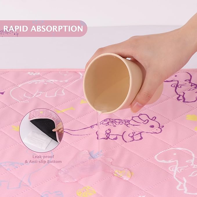 IEUUMLER Washable Pee Pads for Dogs, 1 Pack Non-Slip & Waterproof Pack Whelping Pad, Reusable Washable Puppy Potty Training Pad with Fast Absorbent for Playpen EU007 (Pink Dinosaur, 63"X63"-1pcs)