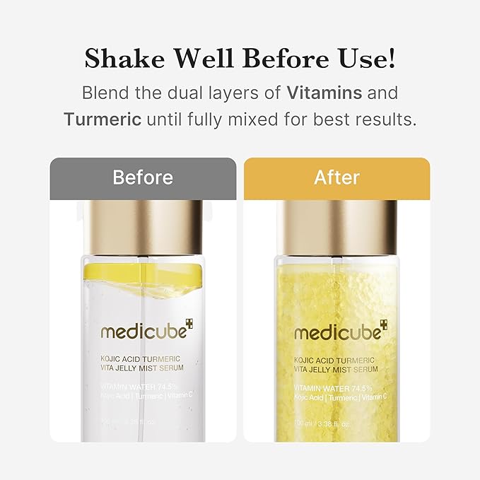 medicube Jelly Mist Serum with Kojic Acid Turmeric | 2-in-1 Daily Facial Spray and Serum | With Vitamin C, Turmeric, Panthenol for Hydrating, Calming Care | Lightweight, Refreshing Mist | 3.38 fl.oz