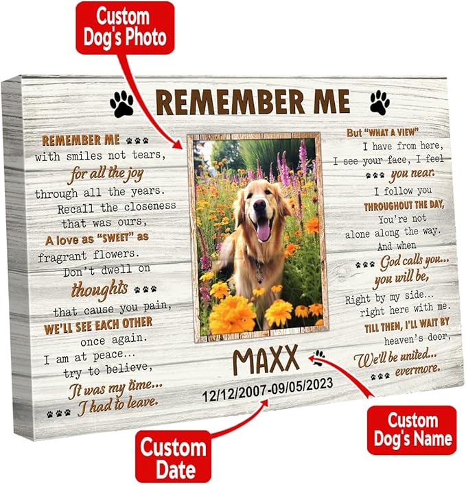 S101612 Dog Memorial Landscape Canvas, Remember Me Gift for Dog Lovers, Personalized Memorial With Picture Date