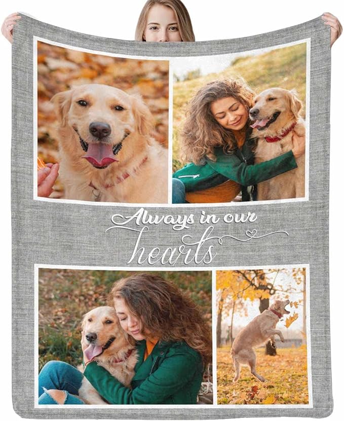 D-Story Bereavement Gift for Dogs, Pet Loss Sympathy Blanket Pet Memorial Dog Cat Remembrance Gift, Personalized Dog Blankets Custom with Photos