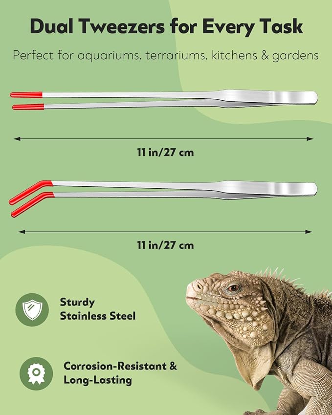 Pawfly 2 Pack Long Tweezers, 11" Aquarium Tweezers, Straight & Curved Reptile Feeding Tongs, Stainless Steel Aquarium Tongs, Aquascape Tools for Fish Tank, Plant & Terrarium