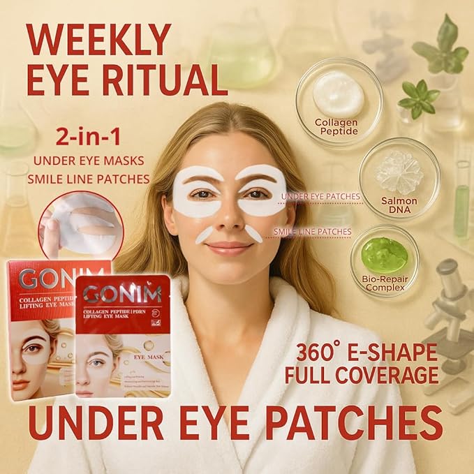 GONIM Under Eye Patches with Salmon DNA, Collagen Peptide, Caffeine & Retinol, Eye Patches for Puffy Eyes and Dark Circles with PDRN, Eye Masks for Dark Circles and Puffiness, Gifts for Women,4pairsx2