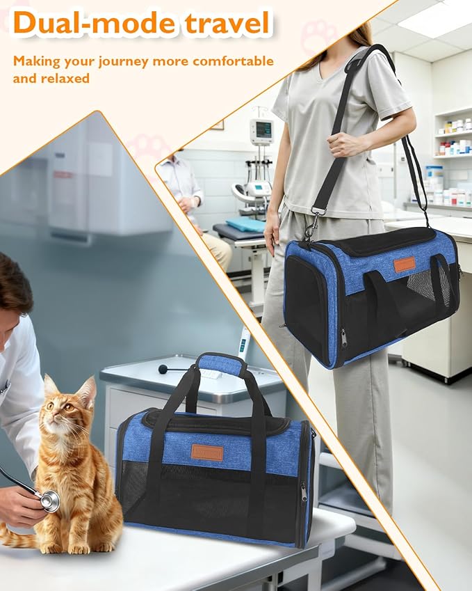 PETUX Airline Approved Cat Carrier or Small Cat up to 12 lb - 17"x11"x9.5", TSA, Underseat, Top & Side Entry, Soft Sided Pet Carrier with Breathable Anti-Scratch Mesh for Travel and Vet Visit - Blue
