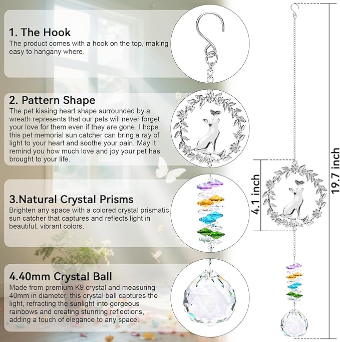 Pet Memorial Gifts for Cats, Loss of Cat Sympathy Gift,Thoughtful Cats Remembrance Sun Catcher,Cat Bereavement Gifts,Pet Loss Bereavement Gift Idea