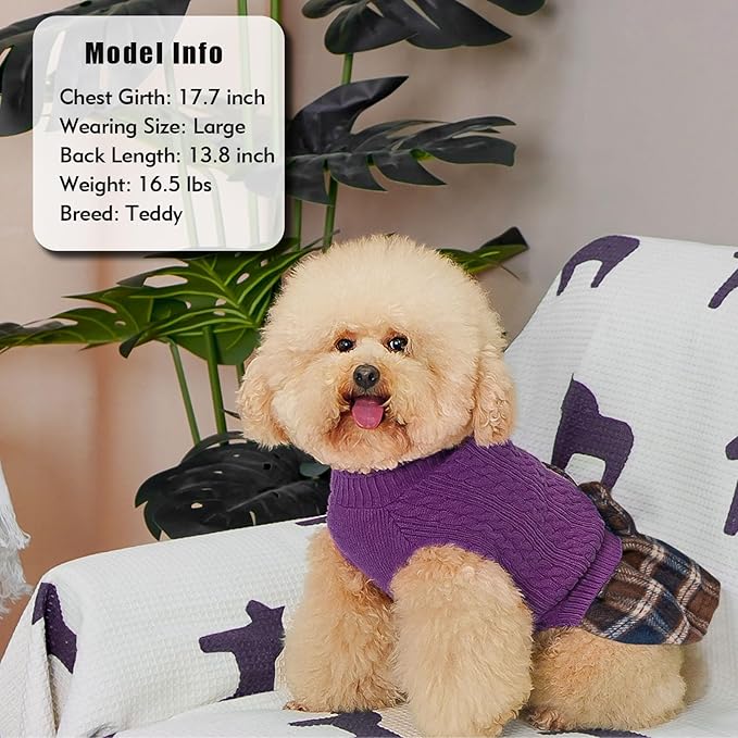 KYEESE Dog Sweater Thick Dogs Clothes with Bowtie Warm Pullover Pet Coats Comfy Knitwear Dog Sweaters for Small Dogs Girl Soft Turtleneck Pet Sweater Dress Stretchy Cat Sweaters, Purple, Medium