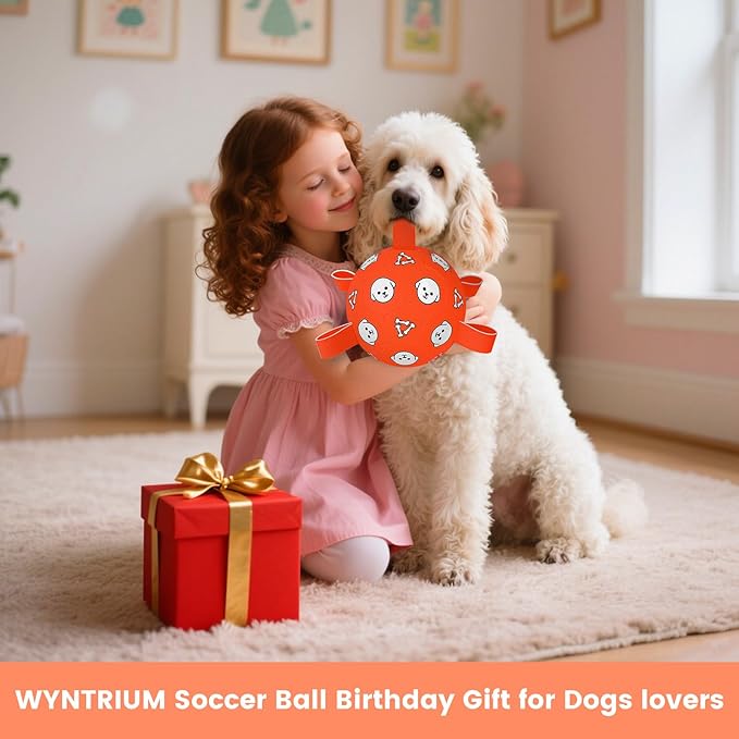 Dog Soccer Ball with Straps, Soccer Ball for Dogs, Outdoor Dog Toys, Dog Birthday Gift for Medium Large Dogs, 8 Inch