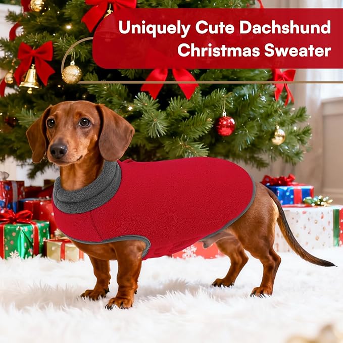 Queenmore Dog Sweater,Soft Fleece Vest Pullover Dogs Jacket with Elastic Stretchable,Warm Winter Dog Coats Cold Weather Doggy Dachshund Sweaters for Small Dogs Cats Boy or Girl (Red, S)