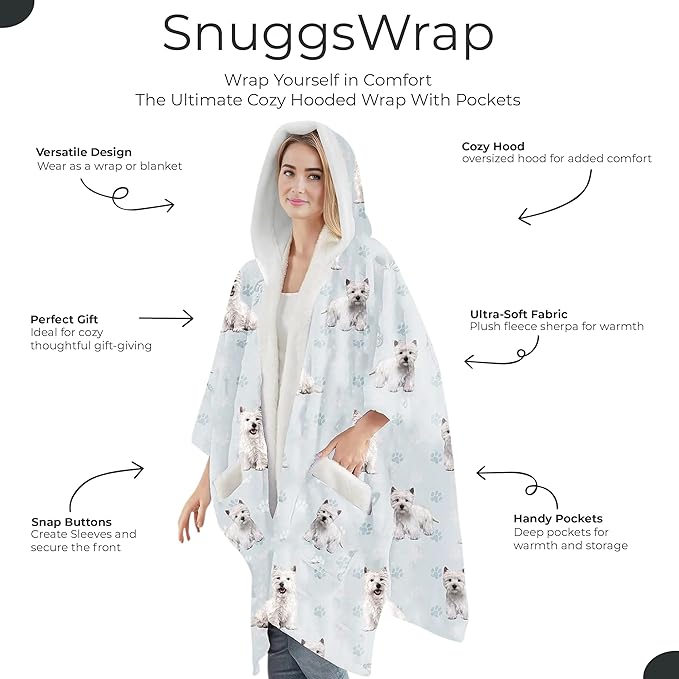 E&S Pets Sherpa Wearable Blanket Hoodie for Women – Soft Fleece Snuggs Wrap – 32 Dog & Cat Breeds – Warm Pet Lover Gifts
