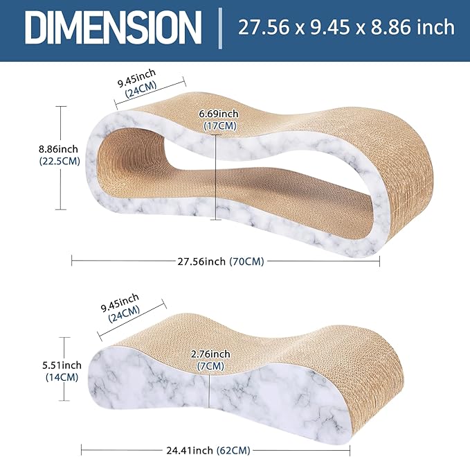 2 in 1 Cat Scratcher Cardboard Lounge Bed, Cat Scratching Post, Durable Board Pads Prevents Furniture Damage,Large,Marble White