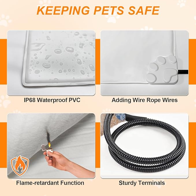 Dog Heating Pad 32×20 in for Dogs, Intelligent Temperature Control Switch with Normally Open On Function,Whelping Box with Reinforced Electric Wire Rope, Plush Fabric Cotton Cover-Apricot