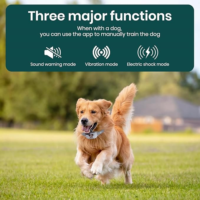 GPS Wireless Dog Fence & Training Collar – No Subscription, App Geo-Fence 3280ft, 60-164ft Bluetooth Training, 3 Correction Modes, Auto Sleep/Wake, Long Battery Life
