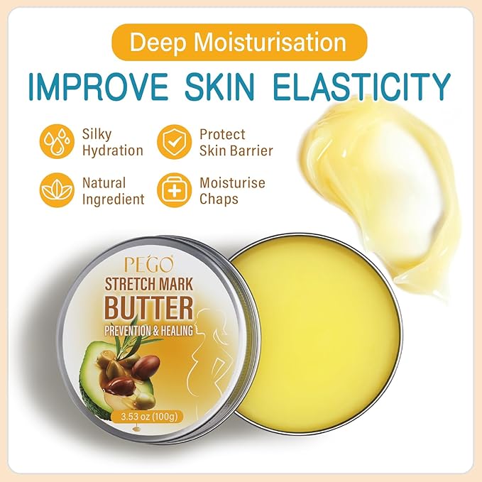 PEGO Stretch Mark Butter for Pregnancy,Women Belly Butter,Shea Butter,Maternity Stretch Mark Cream,Massages Body & Reduces Scar Appearance, Postpartum Care for Moms,Hypoallergenic100g/3.53oz