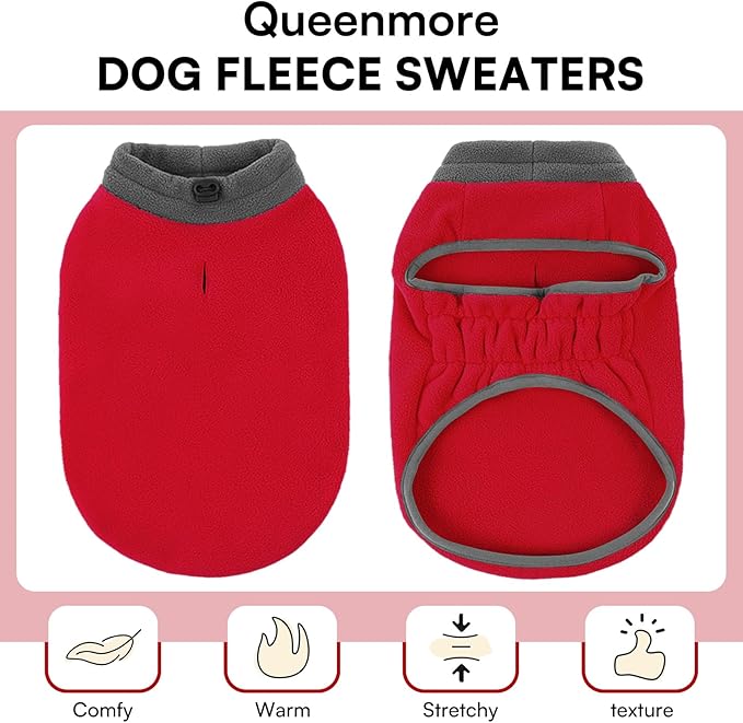 Queenmore Dog Sweater,Soft Fleece Vest Pullover Dogs Jacket with Elastic Stretchable,Warm Winter Dog Coats Cold Weather Doggy Dachshund Sweaters for Small Dogs Cats Boy or Girl (Red, L)