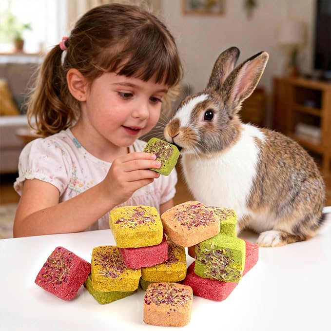 Abizoo Rabbit Chew Toys for Bunny Natural Rabbits 15Pcs Chew Treats with Organic Timothy Hay Carrot Pumpkin Calendula Beet and Rose, Bunny Treat for Rabbits Guinea Pigs Hamsters Chinchillas