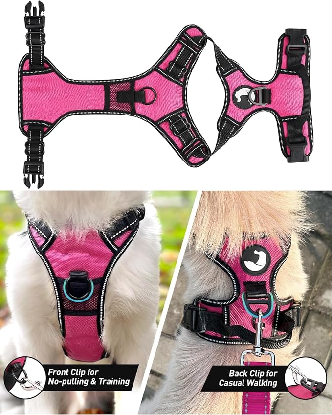Joytale No Pull Dog Harness for Extra Large Dogs, Reflective Pet Vest with Front Clip, Adjustable Soft Padded Harnesses with Easy Control Handle for Training and Walking, Hot Pink, XL