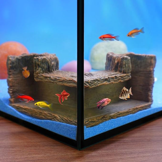 Underground Resin Stump Dual Hole Hideout - View Fish & Shrimp in Natural Corner Tunnel | 5.1×5.1×2.8" | Ideal for Corydora, Betta, Shrimp