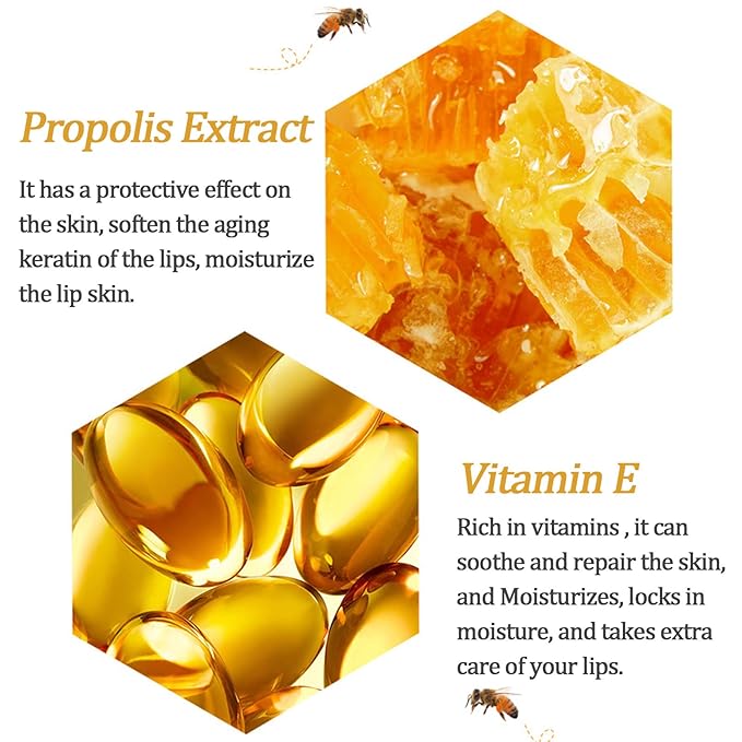 2 PCS Bee Lip Balm Lip Mask Honey Pot, Honey & Strawberry Lip Mask Propolis Moisturizing Lip Balm with Stick - Hydrating Prevention Dry and Cracked, Mothers Day Gifts, Birthday Day Party Favors