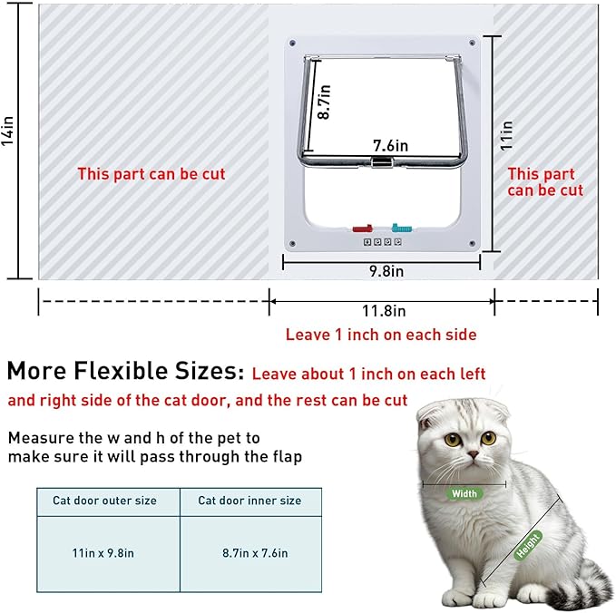 Cat Door for Window, Safety Cat Window with 4 Locking Modes, Fits 14"-32" Window, Pet Friendly Window Cat Door Insert, Ease of Installation, Magnetic Closure, Weatherproof Design, Frosted Plexiglass