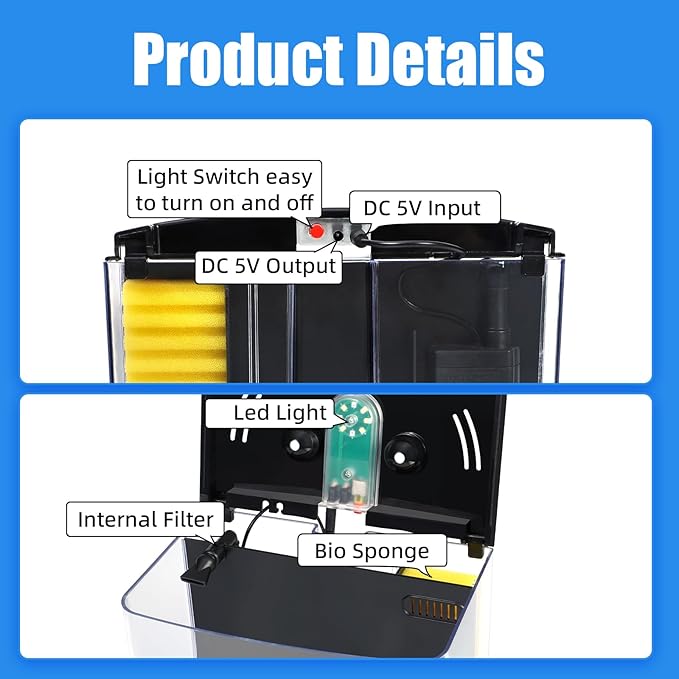 AQUANEAT Fish Tank, 1.2 Gallon Aquarium, Small Betta Fish Tank Starter Kit with LED Light and Water Filter Pump, Rectangular