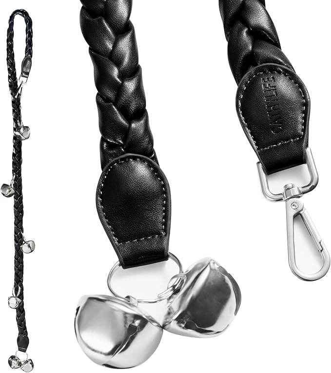 Dog Doorbells for Potty Training, Poly Urethane Puppy Door Bells, Hand-woven Dog Bells for Dog Training, Extra Loud Bells for Door Knob, Ring to Go Outside Doggie Pet Supplies. (Black twist)