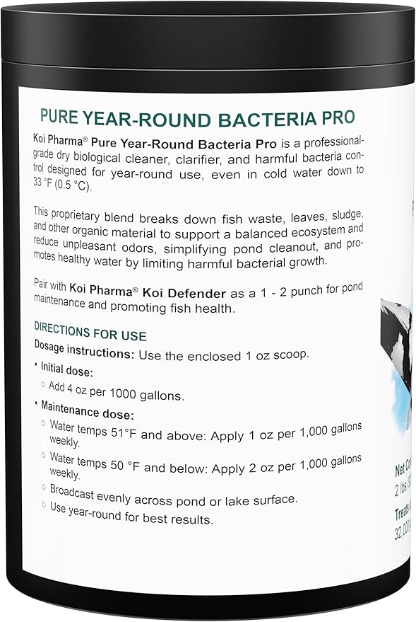 Koi Pharma® Pure Year-Round Bacteria Pro – All-Season Beneficial Pond Bacteria for Clear Water, Sludge Control & Healthy Koi and Goldfish (2 Pound)