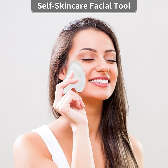 Gua Sha Facial Tools, Natural Quartz Guasha Tool for Face,Double Chin & Jawline, Gua Sha Stone Self-Skin Care Face Stone Gua Sha tools for Women Guasha Stone, White