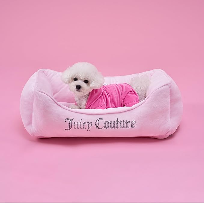 Juicy Couture Crown Bling Pink Pet Bed for Dogs and Cats - Medium 28" x 18" x 10"