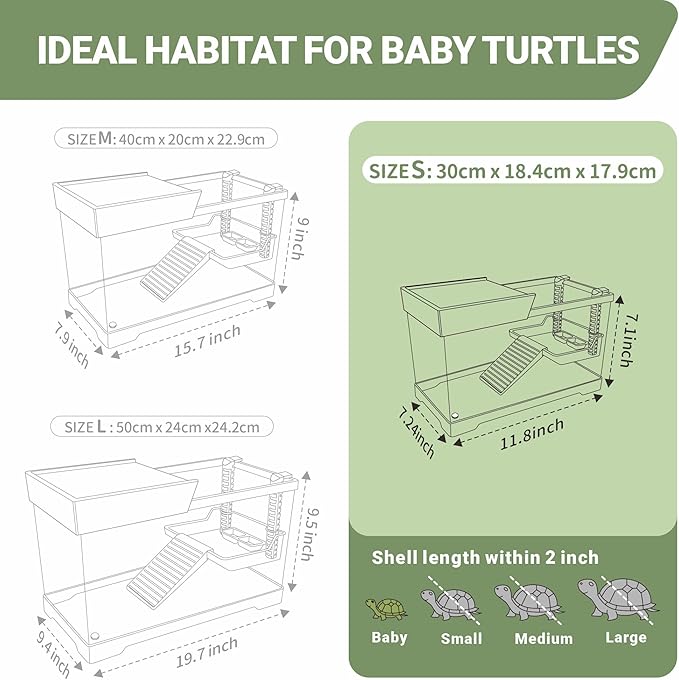 GOZILLA Mini Aquatic Turtle Tank Kit with Adjustable Lamp,PC Turtle Tank Starter Kit,Small Hermit Crab Tanks with Lid, Hanging Platform for Baby Turtles,Crabs,Fish.(11.8×7.24×7.1''/White Kit)