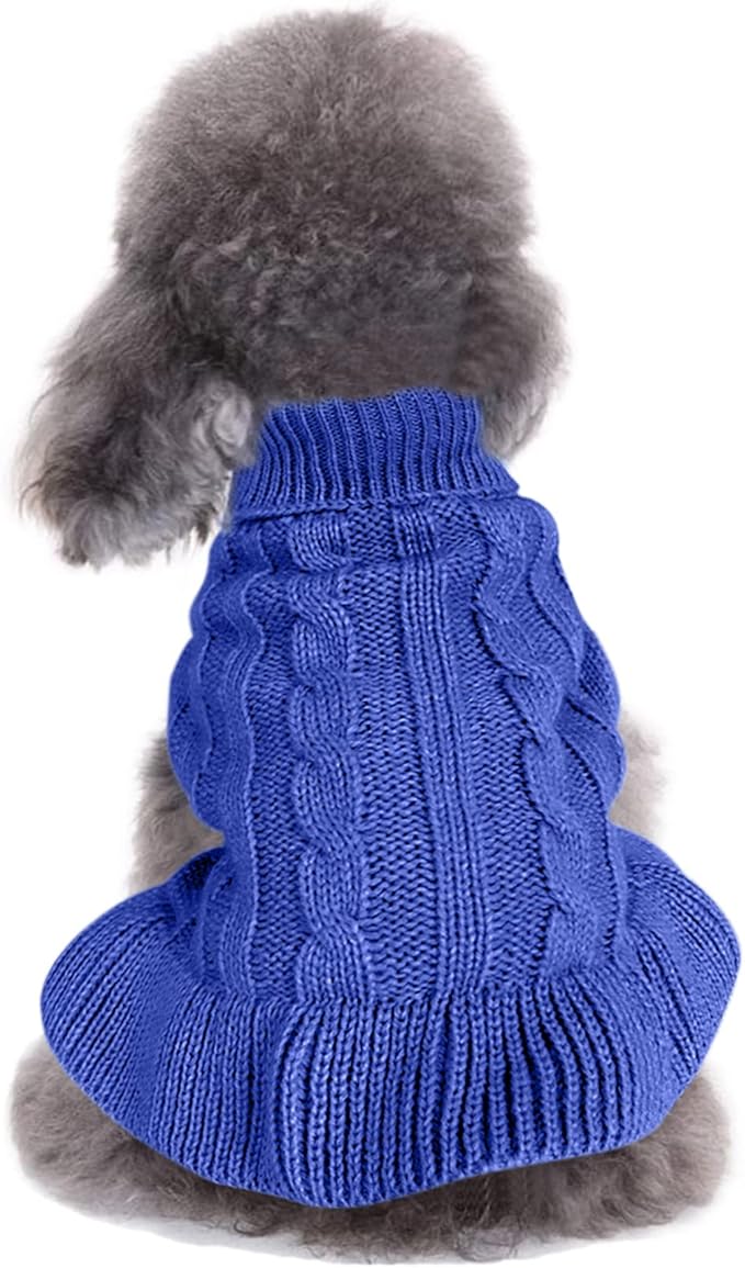 CHBORCHICEN Small Dog Sweaters Knitted Pet Cat Warm Dog Sweatshirt Winter Clothes Kitten Puppy Sweater (XS, Dress-Dark Blue)