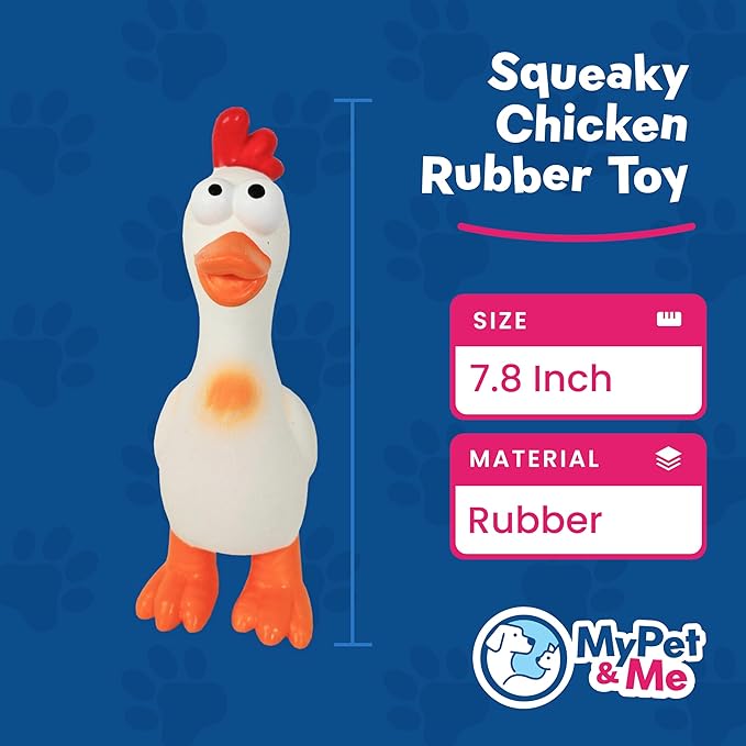 My Pet & Me - Squeaky Dog Toys for Light to Moderate Chewers - Fun Latex Toys for Puppies, Teething, and Gentle Play - Interactive Fetch and Chew Toy with Squeaker (White Chicken, 7.8 Inch)