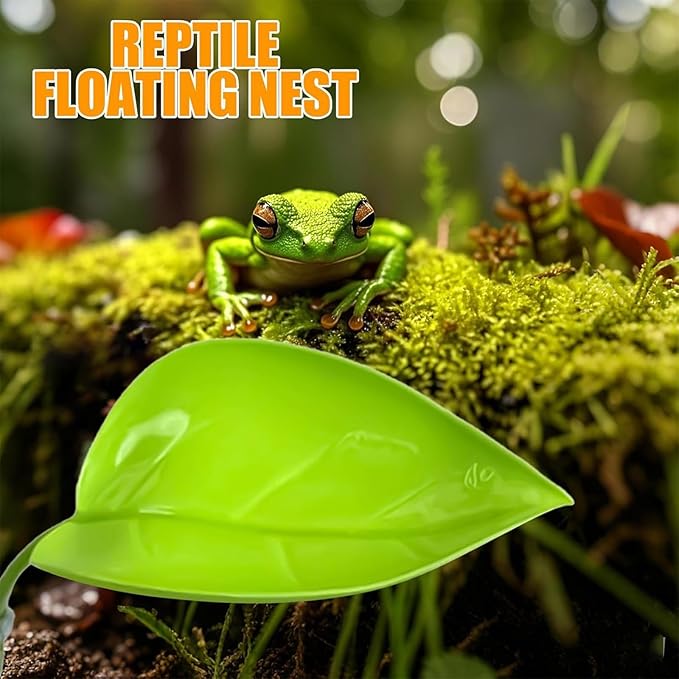 KABASI 3 Pack Plastic Leaf Platform for Reptile, Leaf-Shaped Reptile Basking Resting Spot Frog Habitat Decorations with 6pcs Suction Cups, Tree Frog Tank Accessories for African Dwarf Amphibian, Green