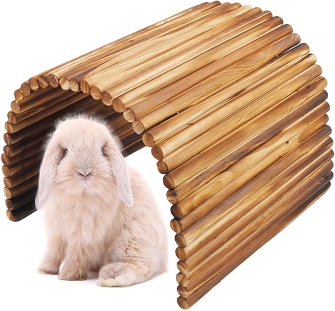 Large Bunny Wooden Hideout Bridge,Flexible Rabbit Tunnel Wood Small Animal Chew Climbing Toys Ladder Ramp Hut for Guinea Pig, Chinchillas, Hedgehogs, Ferrets, Rat(19.6 x 11.8 in)